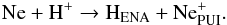 \begin{eqnarray*} \rm Ne + H^+ \to H_{\mathrm{ENA}} + Ne^{+}_{\mathrm{PUI}}. \end{eqnarray*}