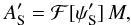 \begin{eqnarray} \label{eq:a_pr_s} A'_{\rm S}= \mathcal{F}[\psi'_{\rm S}]\,M, \end{eqnarray}