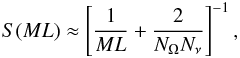 \begin{eqnarray} S(ML) \approx \left[\frac 1{ML} + \frac 2{N_\Omega N_\nu}\right]^{-1}, \end{eqnarray}
