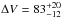 \hbox{$\Delta V = 83_{-12}^{+20}\,$}