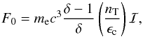 \appendix \setcounter{section}{1} \begin{equation} F_{0} = m_{\rm e} c^{3} \frac{\delta -1}{\delta} \left( \frac{n_{\rm T}}{\epsilon_{\rm c}} \right) {\cal I}, \end{equation}