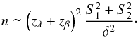 \begin{equation} n\simeq \left( {z}_\lambda+{z}_\beta\right)^2\frac {S_1^2+S_2^2}{\delta^2}\cdot \label{numero} \end{equation}