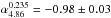 \hbox{$\alpha^{0.235}_{4.86} = -0.98\pm0.03$}