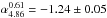 \hbox{$\alpha^{0.61}_{4.86} = -1.24\pm0.05$}