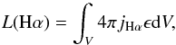 \appendix \setcounter{section}{2} \begin{equation} L(\mathrm{H\alpha})=\int_V 4 \pi j_{\mathrm{H\alpha}}\epsilon \mathrm{d}V, \end{equation}