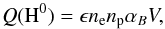 \appendix \setcounter{section}{2} \begin{equation} Q(\mathrm{H}^{0})=\epsilon n_{\mathrm{e}}n_{\mathrm{p}}\alpha_{B}V, \end{equation}