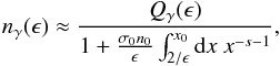 \appendix \setcounter{section}{1} \begin{eqnarray} \nga(\epsilon) \approx \frac{Q_{\gamma}(\epsilon)}{1+\frac{\sigma_0 n_0}{\epsilon}\int_{2/\epsilon}^{x_0}\textrm{d}x \ x^{-s-1}}, \end{eqnarray}
