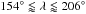 \hbox{$154\degr\lessapprox\lambda\lessapprox206\degr$}