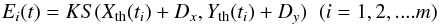 \begin{equation} \label{CondEq} E_i(t)= K S(X_{\rm th}(t_i)+D_x,Y_{\rm th}(t_i)+D_y) \;\; (i=1, 2,....m) \end{equation}