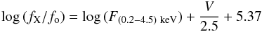 \begin{eqnarray*} \log{(f_{\rm X}/f_{\rm o})} = \log{(F_{(0.2-4.5) {\rm~keV}})} + \frac{V}{2.5} + 5.37 \end{eqnarray*}