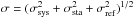 \hbox{$\sigma = (\sigma_{\rm sys}^2+\sigma_{\rm sta}^2+\sigma_{\rm ref}^2)^{1/2}$}