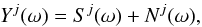 \begin{equation} Y^{j}(\omega) = S^{j}(\omega) + N^{j}(\omega), \end{equation}