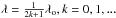 \hbox{$\lambda = \frac{1}{2k+1} \lambda_{\rm o}, k=0,1,...$}