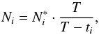 \begin{equation} \label{eqn:ltcorrection} N_{i}= N_{i}^{\ast}\cdot\frac{T}{T-t_i}, \end{equation}