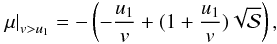 \appendix \setcounter{section}{1} \begin{equation} \left. \mu\right|_{v>u_{1}} = -\left(-\frac{u_{1}}{v}+(1+\frac{u_{1}}{v})\sqrt{\mathcal{S}}\right), \label{eq:fluxweightmu2} \end{equation}