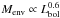 \hbox{$M_{\rm env} \propto L_{\rm bol}^{0.6}$}