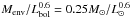 \hbox{$M_{\rm env} / L_{\rm bol}^{0.6} = 0.25 M_{\odot}/L_{\odot}^{0.6}$}