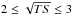 \hbox{$2\leq\sqrt{TS}\leq3$}
