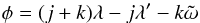 \begin{eqnarray*} \phi = (j+k)\lambda - j\lambda' - k\tilde{\omega} \end{eqnarray*}