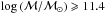 \hbox{$\log\,(\mathcal{M/M}_\odot)\geqslant 11.4$}
