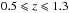 \hbox{$0.5 \leqslant z \leqslant 1.3$}