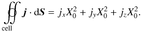 \appendix \setcounter{section}{1} \begin{equation} \dintcl\!\vec{j}\cdot \mathrm{d}\vec{S} = j_xX_0^2 + j_yX_0^2 + j_zX_0^2. \end{equation}