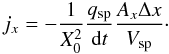 \appendix \setcounter{section}{1} \begin{equation} j_x = -\frac{1}{X_0^2} \frac{q_{\rm sp}}{{\rm d}t} \frac{A_x\Delta x}{V_{\rm sp}}\cdot \end{equation}
