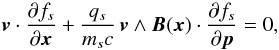\appendix \setcounter{section}{3} \begin{equation} \label{equ:Vlasov_Harris} \vec{v}\cdot\frac{\partial f_s}{\partial\vec{x}} + \frac{q_s}{m_sc}\, \vec{v}\wedge\vec{B}(\vec{x})\cdot\frac{\partial f_s}{\partial\vec{p}} = 0, \end{equation}