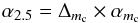 \begin{eqnarray} \alpha_{2.5} = \Delta_{m_{\rm c}}\times\alpha_{m_{\rm c}} \label{alpha_delta} \end{eqnarray}