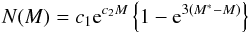 \begin{eqnarray} {N}(M) = c_1{\rm e}^{c_{2}M}\left\{1-{\rm e}^{3(M^*-M)}\right\} \label{PNLF_eq} \end{eqnarray}