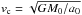 \hbox{$v_{\rm c}=\sqrt{GM_0/a_0}$}