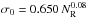 \hbox{$\sigma_0 = 0.650\, N_{\rm R}^{0.08}$}