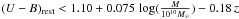\hbox{$(U-B)_{\rm rest}<1.10+0.075\,\log(\frac{ M}{10^{10} M_{\odot}})-0.18\,z$}