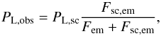 \begin{equation} P_{\rm L,obs} = P_{\rm L,sc} \frac{F_{\rm sc,em}}{F_{\rm em}+F_{\rm sc,em}}, \label{pol_eq} \end{equation}