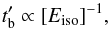\begin{equation} t'_{\rm b} \propto [E_{\rm iso}]^{-1}, \label{tbc1} \end{equation}