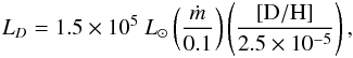 \appendix \setcounter{section}{1} \begin{eqnarray} L_D=1.5\times10^5~L_\odot \left( \frac{\dot{m}}{0.1} \right)\left( \frac{[\mathrm{D/H}]}{2.5\times10^{-5}} \right), \end{eqnarray}