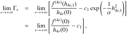 \appendix \setcounter{section}{1} \begin{eqnarray} \underset{r\rightarrow +\infty }{\lim }\Gamma _{r} &=& \underset{r\rightarrow +\infty }{\lim }\left[ \frac{f^{(4r)}(h_{4r,1})}{h_{4r}(0)}-c_{1}\exp \left(- \frac{1}{\alpha }h_{4r,1}^{2}\right)\right] \notag \\ &=&\underset{r\rightarrow +\infty } {\lim}\left[ \frac{f^{(4r)}(0)}{h_{4r}(0)} -c_{1}\right] , \end{eqnarray}