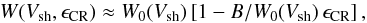 \begin{equation} W(V_{\rm sh}, \epsilon_{\rm CR}) \approx W_0(V_{\rm sh}) \left[1-B/W_0(V_{\rm sh}) \, \epsilon_{\rm CR} \right], \end{equation}