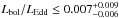 \hbox{$L_{\mathrm{bol}}{/}L_{\mathrm{Edd}}\leq 0.007^{+0.009}_{-0.006}$}