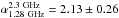 \hbox{$\alpha_{\rm 1.28~GHz}^{\rm 2.3~GHz}=2.13\pm0.26$}