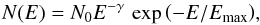 \appendix \setcounter{section}{1} \begin{eqnarray} N(E) = N_0 E^{-\gamma}\,\exp{\left(-E/E_{\max}\right)}, \label{newNE} \end{eqnarray}