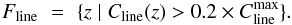 \begin{equation} \label{eq:lineformingregion} F_{\rm line} \,\,=\,\, \{z \mid C_{\rm line}(z) > 0.2\times C_{\rm line}^{\rm max} \} \rm . \end{equation}