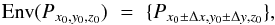 \begin{equation} \label{eq:envP} {\rm Env}(P_{x_0,y_0,z_0}) \,\,=\,\, \{P_{x_0\pm\Delta x,y_0\pm\Delta y,z_0}\} \rm , \end{equation}