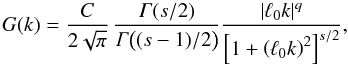 \appendix \setcounter{section}{1} \begin{equation} \label{eq:spect} G(k)=\frac{C}{2\sqrt\pi}\,\frac{\Ga(s/2)}{\Ga\bigl((s-1)/2\bigr)}\frac{\abs{\ell_0k}^q}{\left[1+\left(\ell_0k\right)^2\right]^{s/2}}, \end{equation}