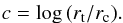 \begin{eqnarray} c= \log\,(r_{\rm t}/r_{\rm c}). \label{kingc} \end{eqnarray}