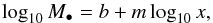 \begin{equation} \log _{10}M_{\bullet }=b+m\log _{10}x, \label{Eq_01} \end{equation}