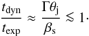 \begin{eqnarray} \frac{t_{\rm dyn}}{t_{\rm exp}}\approx\frac{\Gamma\theta_{\rm j}}{\beta_{\rm s} }\la 1\cdot \end{eqnarray}
