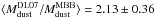 \hbox{$\langle M^{\rm DL07}_{\rm dust}/M^{\rm MBB}_{\rm dust}\rangle = 2.13 \pm 0.36$}