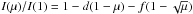 \hbox{$I(\mu)/I(1) = 1-d(1-\mu)-f(1-\sqrt{\mu})$}