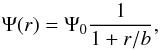 \begin{equation} \label{eq:hq} \Psi(r) = \Psi_0\frac{1}{1+r/b}, \end{equation}